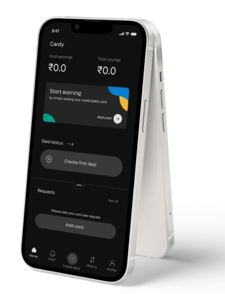 Cardy fintech marketplace app home screen